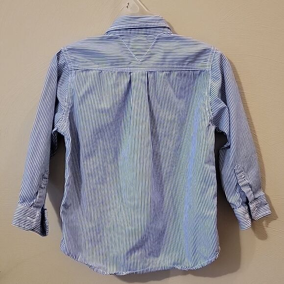TOMMY HILFIGER BLUE AND WHITE PINSTRIPED DRESS SHIRT, SIZE 3T - Picture 5 of 6